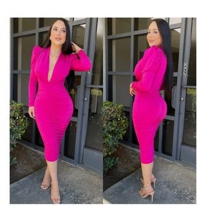 Tinas fashion hot pink ruched dress L